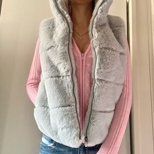 Light gray faux fur vest